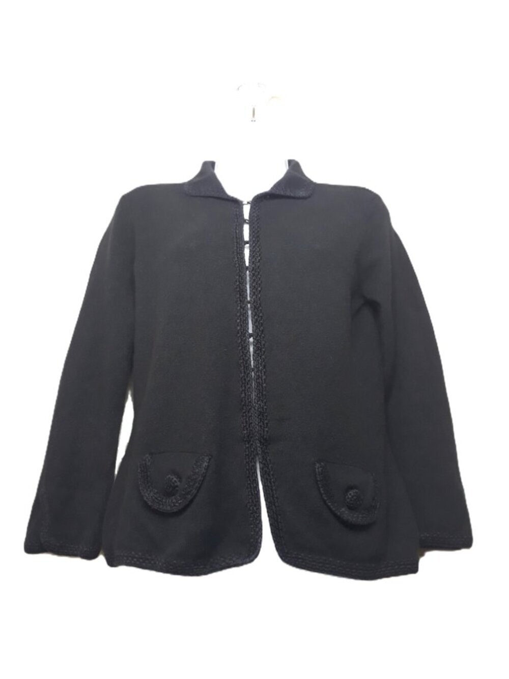 Banana Republic Black Angora Blend Lady Cardigan Sweater Braided Clean Girl